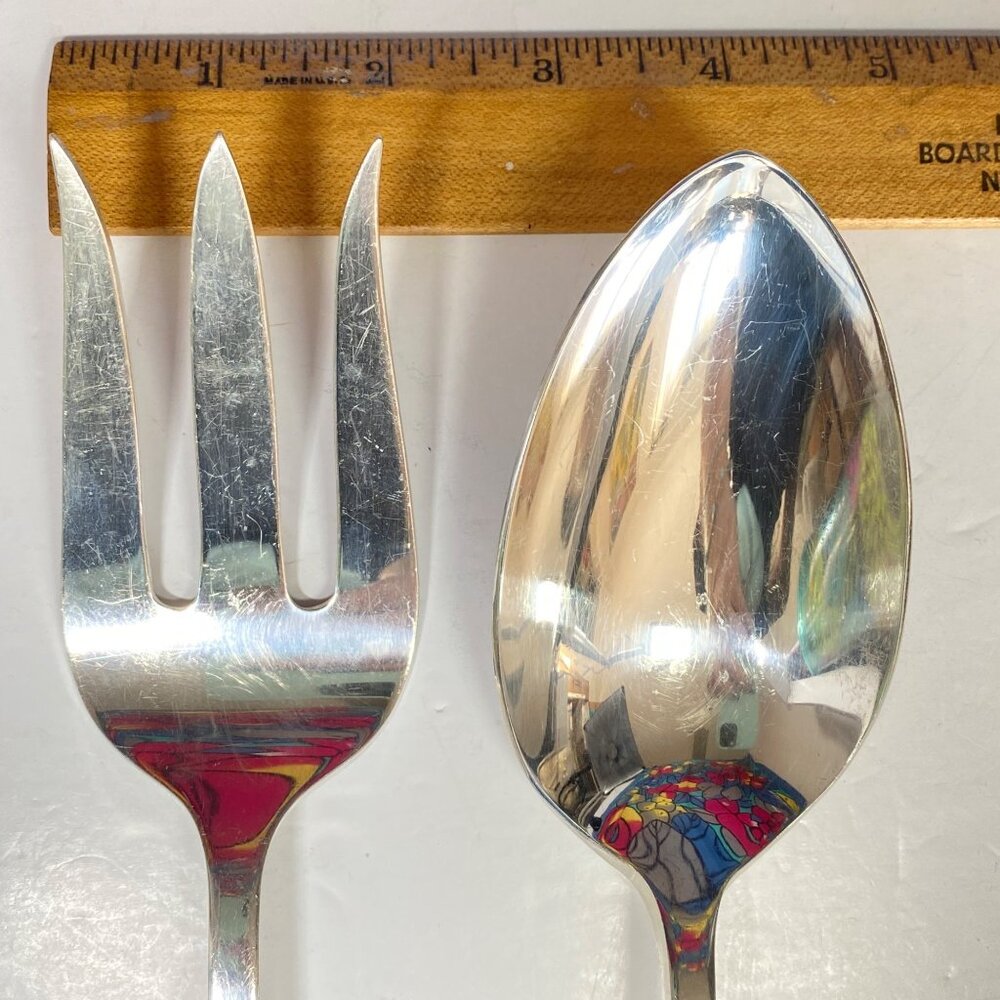 Reed and Barton Silver Plate Heart Handle Large Serving Fork and Spoon Set - Picture 15 of 15